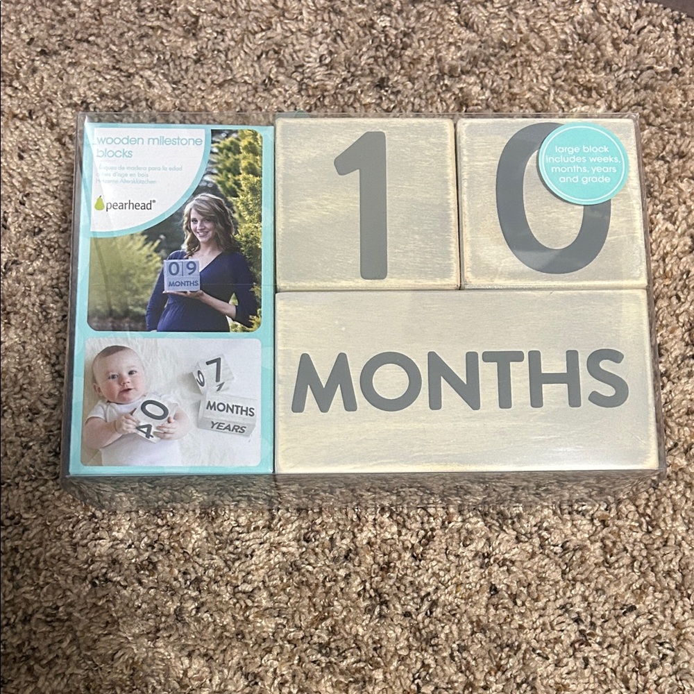 Pearhead Baby Milestone Blocks - Cream and Gray